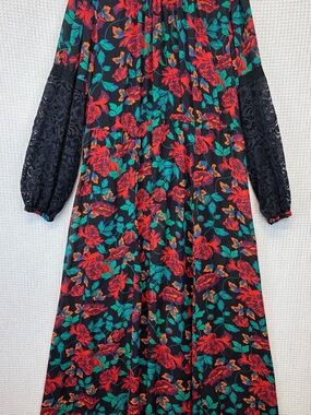 torrid Black Maxi Dress with Red & Green Floral Print